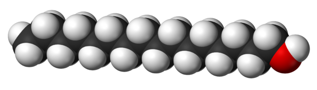 Ball and stick model of cetyl alcohol.